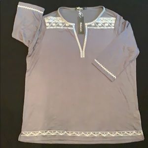 Gray blouse with beautiful embroidery design.